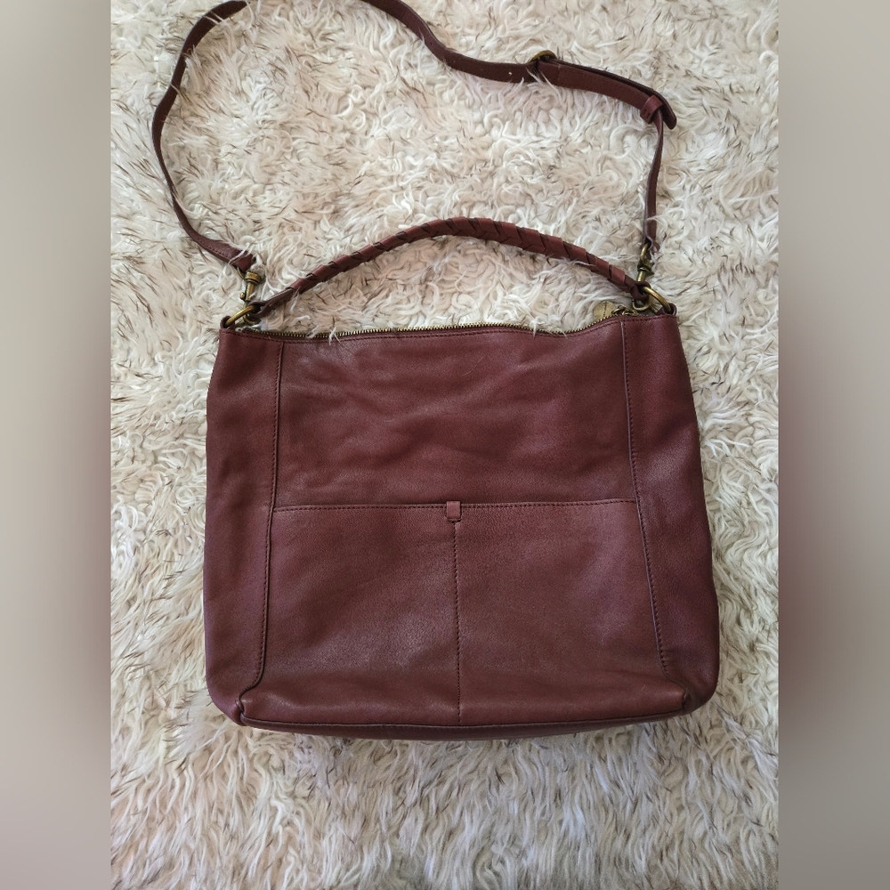 Lucky Brand Braided-Handle Leather Hobo Bag - Chestnut NWOT - Picture 2 of 4